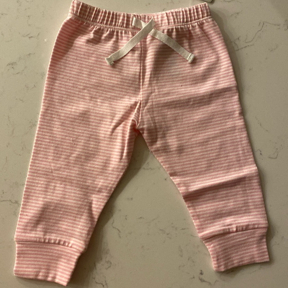 Stephan Baby Pink White Striped Knit‎ Pants 0-6 Months F2992 Elastic Waist Cuffs